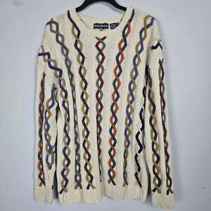 Vintage Bachrach Mens 3D Knit Silk Blend Sweater Size XL Beige Grandpacore 90s